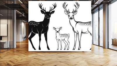 silhouette deer pet animal cervid stag wild antler black colours wildlife outline white mammal doe object fawn art hunting nature isolated baby tail buck out head theme rack family small three Wall mural