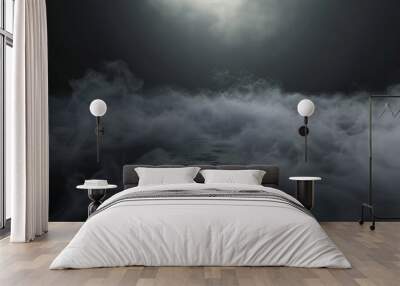 Smoke black ground fog cloud floor mist background steam dust dark white horror overlay Ground smoke haze night black water atmosphere 3d magic spooky smog texture isolated transparent effect circle Wall mural