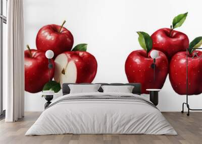 Watercolor Red Apples with Green Leaves - Perfect for Fall Designs Wall mural