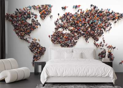 World Population Day creative concept Large and diverse group of people in the shape of the world map Wall mural