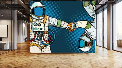 a couple in love, astronauts holding hands Wall mural