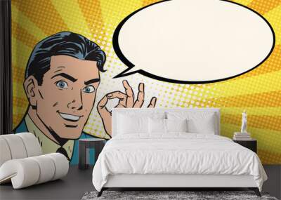 beautiful retro businessman announces pop art Wall mural