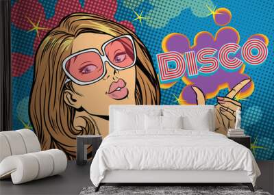 Beautiful woman disco, pop art style Wall mural