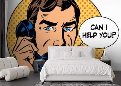 Can i help you man phone question online support business concep Wall mural