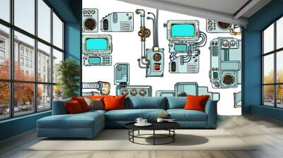 Cyberpunk robots mechanisms and machines. Details of the spacecr Wall mural