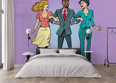 Date. A man with two girls. Unconventional marriage. Friends are walking Wall mural