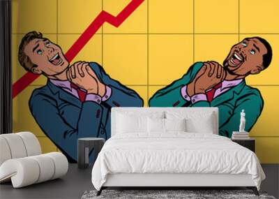 joyful Africa and Caucasian businessman growth chart Wall mural