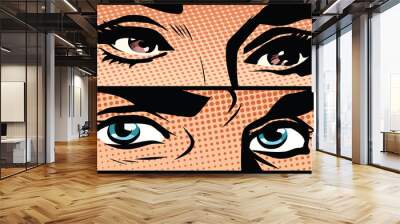 Male and female eyes close-up pop art retro Wall mural