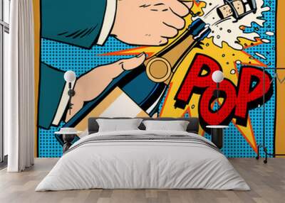 opening champagne bottle pop art retro style Wall mural