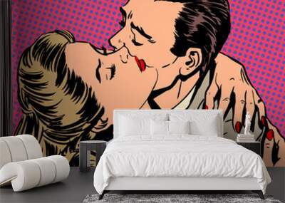 Passion man woman embrace love relationship style pop art retro Wall mural