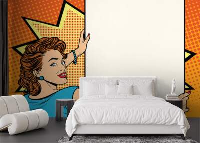 Pop art woman holding a poster Wall mural