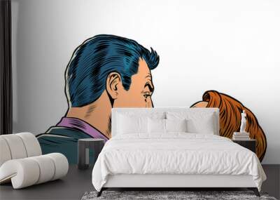 retro kiss of a man and a woman. A couple in love. Husband and wife Wall mural