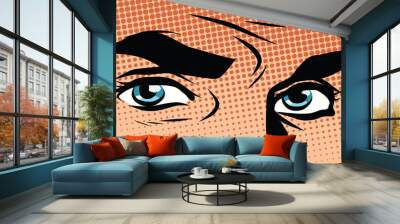 Retro male blue eyes pop art Wall mural