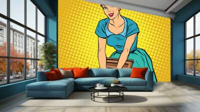 retro woman laundress to wash clothes Wall mural