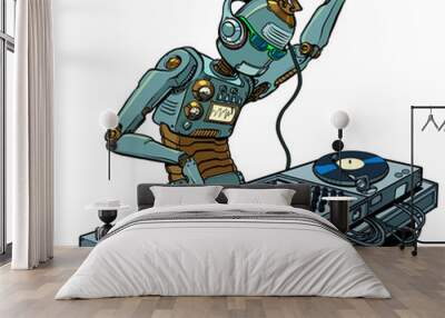 robot dj on vinyl turntables. concert music performance Wall mural