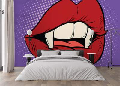 Sexy Halloween vampire mouth female Wall mural