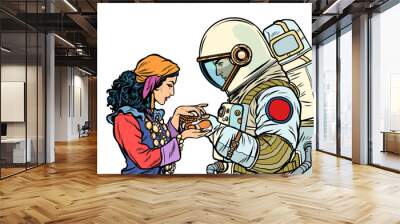 The fortune teller, and an astronaut. Isolate on white background Wall mural