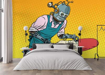 Vintage robot employee ironed clothes Wall mural