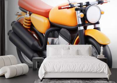 A cartoon motorcycle with a red seat and orange handlebars Wall mural