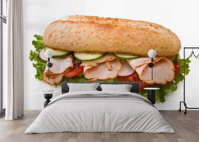 Fresh multi-grain turkey sub on white background Wall mural