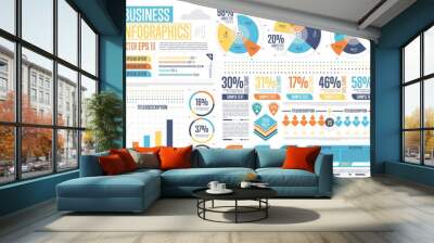 Business infographics set with different diagram vector illustration. Abstract data visualization, marketing charts and graphs. Business statistics, planning and analytics, forecasting growth rates Wall mural