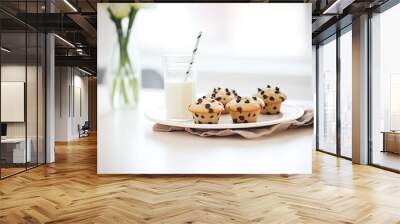 chocolate chip muffins with milk glass Wall mural