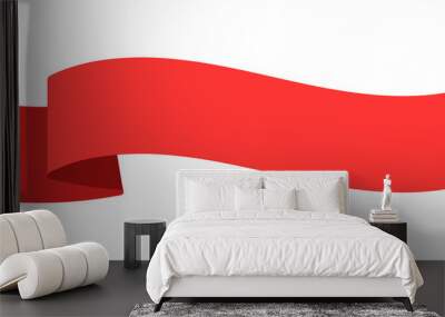 Curved wavy red banner ribbon vector design on white Wall mural