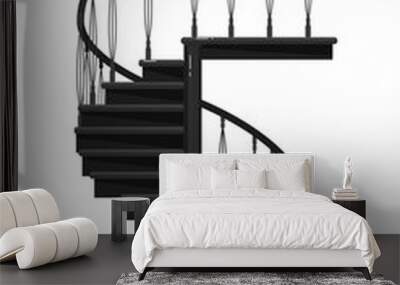 Elegant staircase. Isolated elegant staircase with railing icon. Vector interior black metal stair steps design. Architecture and climb concept Wall mural