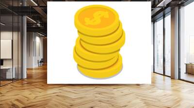 Gold coins stack isometric 3D icon. Money success symbol, financial and banking sign isolated on white background vector illustration. Wall mural