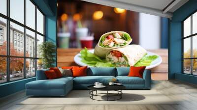 grilled chicken in a wrap with lettuce and tomatoes Wall mural