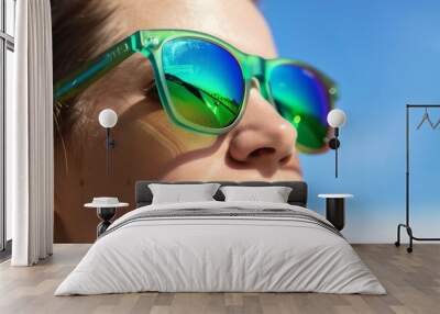 person wearing uv protection sunglasses outdoors Wall mural