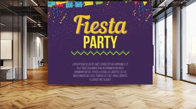 Vector design of colorful amusing poster advertising Fiesta party on purple background with vivid flags and ornaments Wall mural