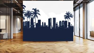 Miami skyline silhouette with palm trees for tropical urban theme, travel and real estate concepts Wall mural