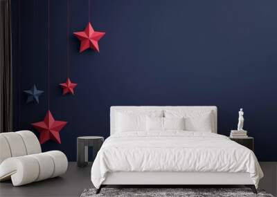 Stylish red and blue stars on dark background, 4th of July promotions, modern and clean for social media ads. Wall mural