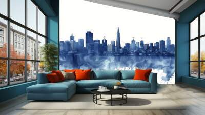 Watercolor skyline of San Francisco with iconic Transamerica Pyramid in blue tones - modern urban cityscape art Wall mural