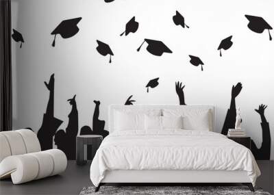 graduation ceremony, graduates, diverse, happy people with caps, university, academic title Wall mural