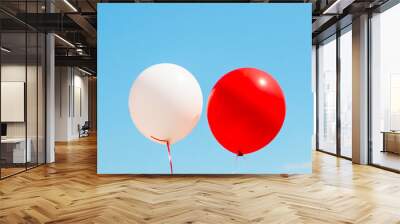 white and red balloon on the sky background Wall mural