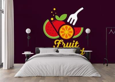 Logo of a fruit salad concept in vector. Healthy food logo template Wall mural