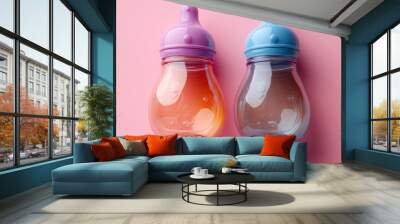 Two Baby Bottles on Pink Background Wall mural