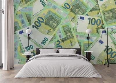 100 euro banknotes spreaded flat background  Wall mural