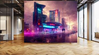 Sci-fi fantasy futuristic illustration digital background art scifi artwork tech 
technology wallpaper future concept dystopia cyberpunk neon modern style Wall mural