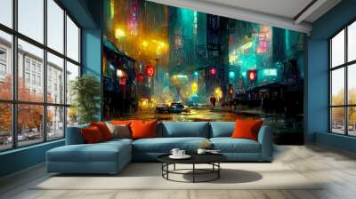 Sci-fi fantasy futuristic illustration digital background art scifi artwork tech 
technology wallpaper future concept dystopia cyberpunk neon modern style Wall mural