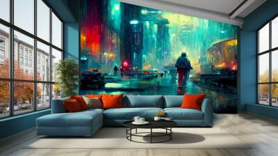 Sci-fi fantasy futuristic illustration digital background art scifi artwork tech 
technology wallpaper future concept dystopia cyberpunk neon modern style Wall mural