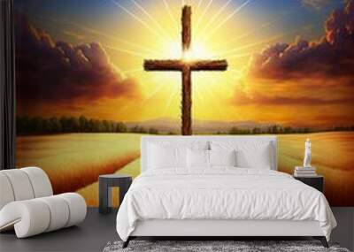 Spiritual illustration jesus cross christianity background art crucifix god
religion artwork religious landscape biblical spirit light star sunlight 
symbolic faith holy bible church easter christmas  Wall mural