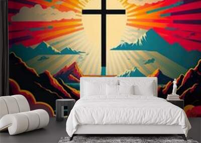 Spiritual illustration jesus cross christianity background art crucifix god
religion artwork religious landscape biblical spirit light star sunlight 
symbolic faith holy bible church easter Christmas  Wall mural