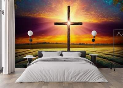 Spiritual illustration jesus cross christianity background art crucifix god
religion artwork religious landscape biblical spirit light star sunlight 
symbolic faith holy bible church easter christmas  Wall mural