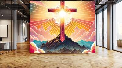 Spiritual illustration jesus cross christianity background art crucifix god
religion artwork religious landscape biblical spirit light star sunlight 
symbolic faith holy bible church easter Christmas  Wall mural