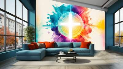 Spiritual illustration jesus cross christianity background art crucifix god
religion artwork religious landscape biblical spirit light star sunlight 
symbolic faith holy bible church easter christmas  Wall mural