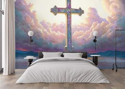 Spiritual illustration jesus cross christianity background art crucifix god
religion artwork religious landscape biblical spirit light star sunlight 
symbolic faith holy bible church easter christmas Wall mural