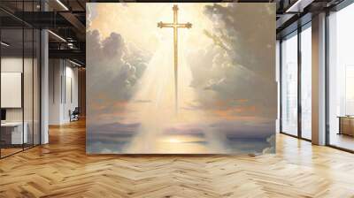 Spiritual illustration jesus cross christianity background art crucifix god
religion artwork religious landscape biblical spirit light star sunlight 
symbolic faith holy bible church easter christmas Wall mural